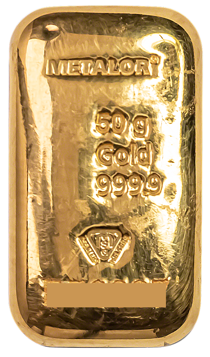50g Metalor Cast Gold Bar