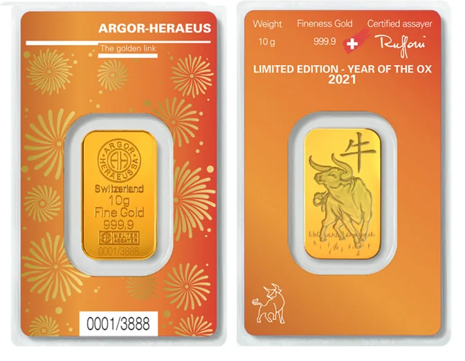 10g Argor-Heraeus 2021 Lunar Ox Gold Bar