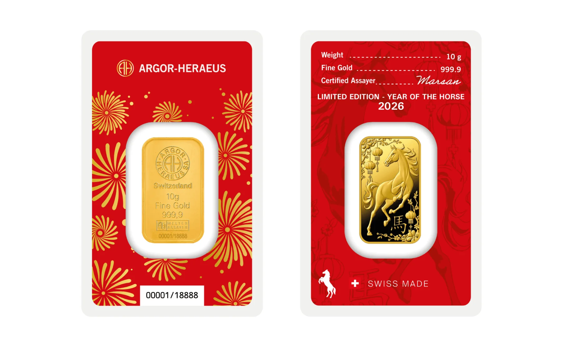 10g Argor Heraeus 2026 Lunar Horse Gold Bar