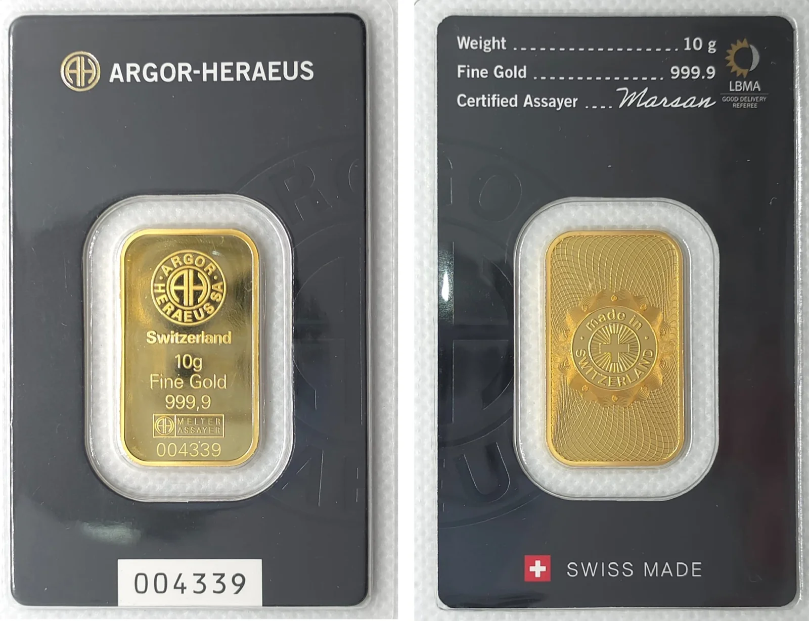 10g Argor Heraeus Gold Bar (New Classic)