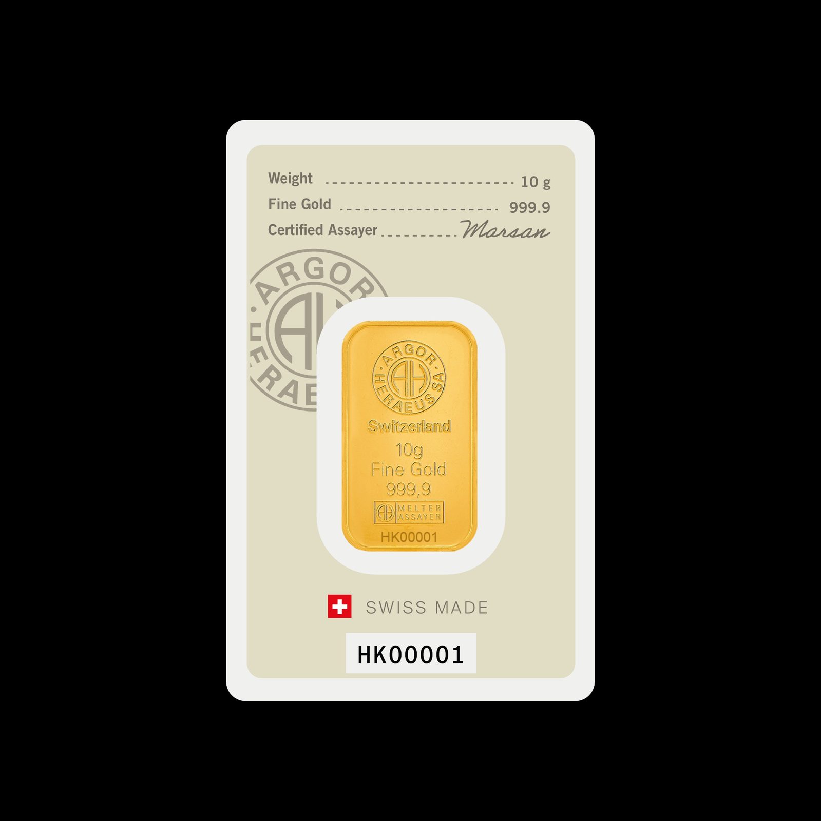 10g Argor Heraeus HK Gold Bar image 3