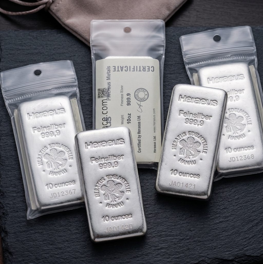 10oz Heraeus Silver Cast Bar