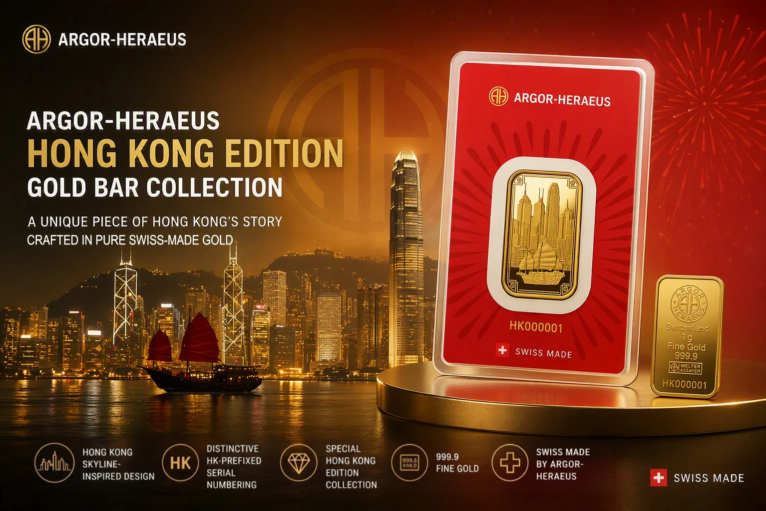 1g Argor Heraeus HK Gold Bar