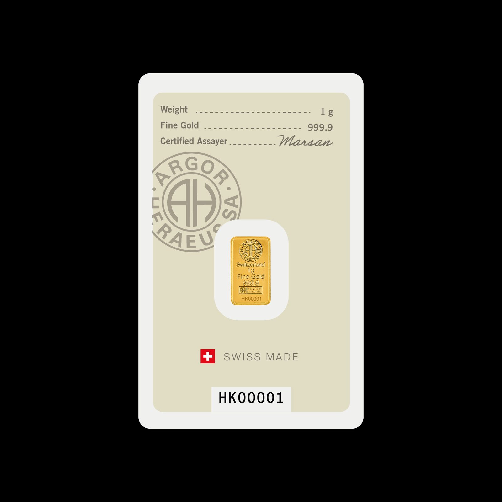 1g Argor Heraeus HK Gold Bar image 3