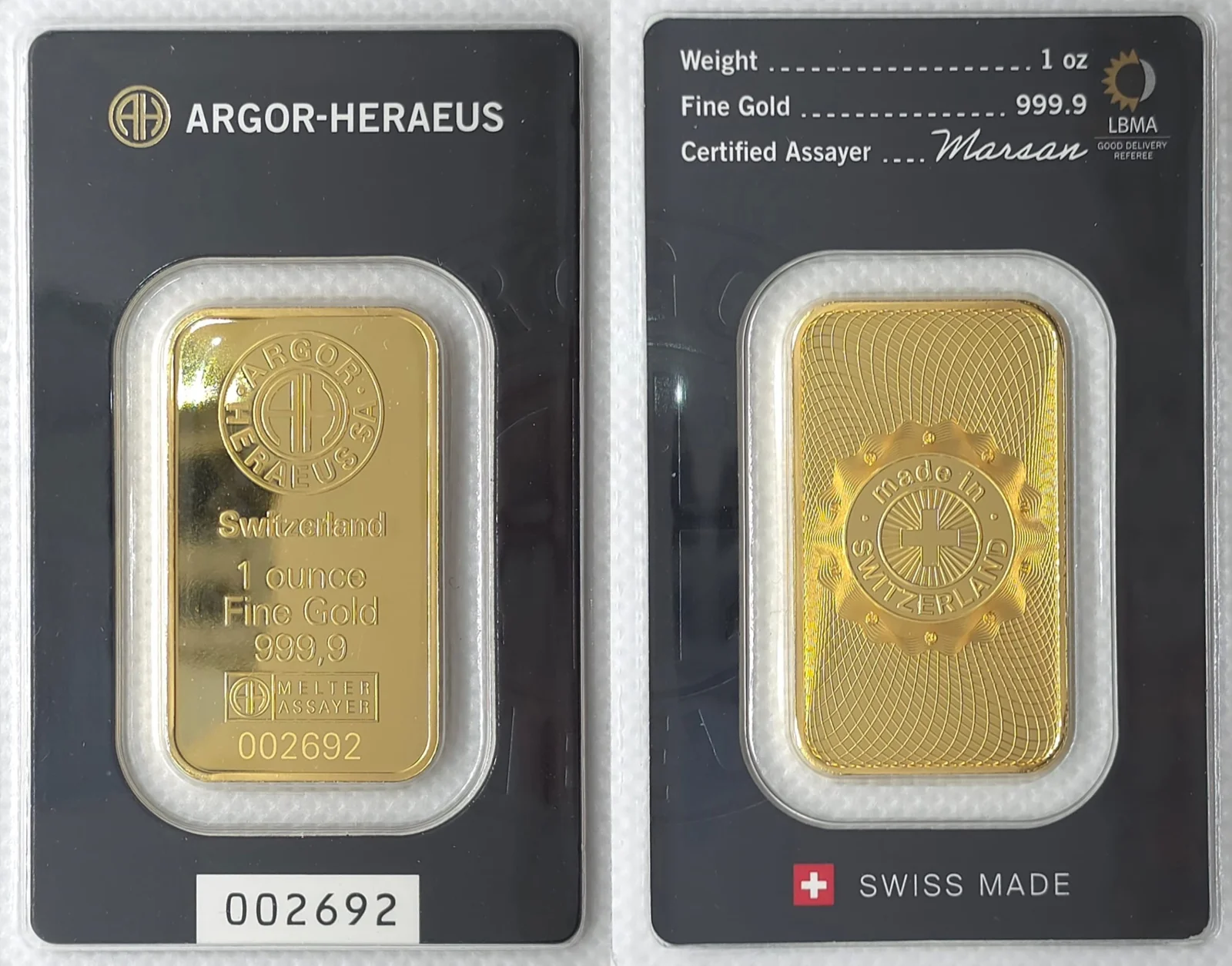 1oz Argor Heraeus Gold Bar (New Classic)
