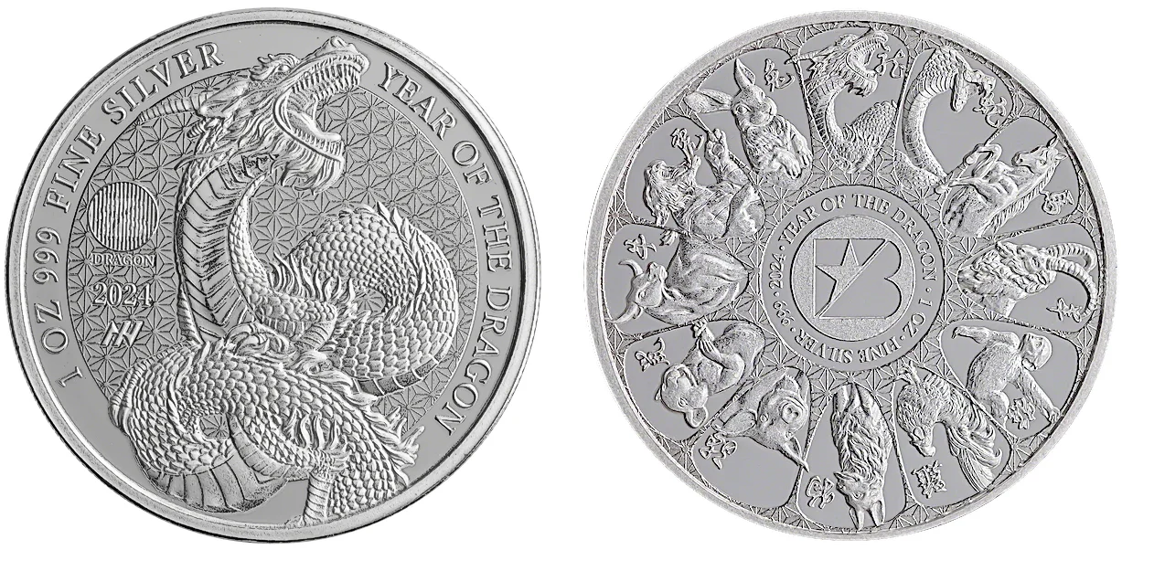 1oz Bullionstar Silver Dragon Round