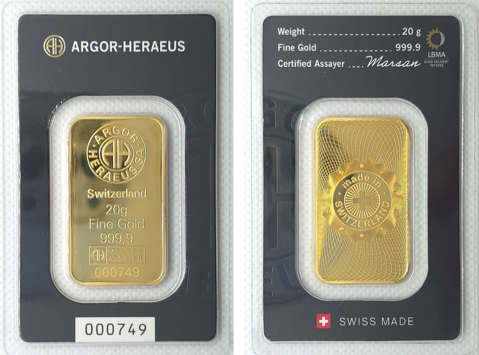 20g Argor Heraeus Gold Bar (New Classic)