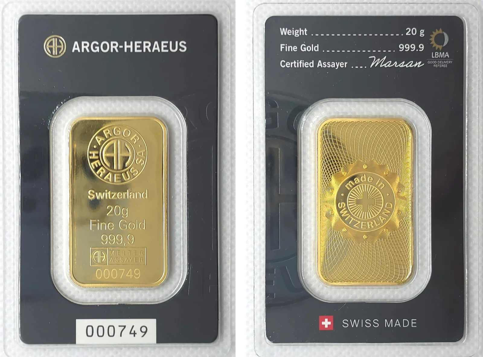 20g Argor Heraeus Gold Bar (New Classic)