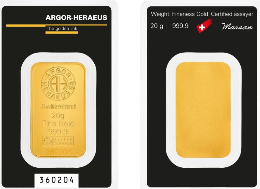 20g Argor Heraeus Gold Bar (Classic)