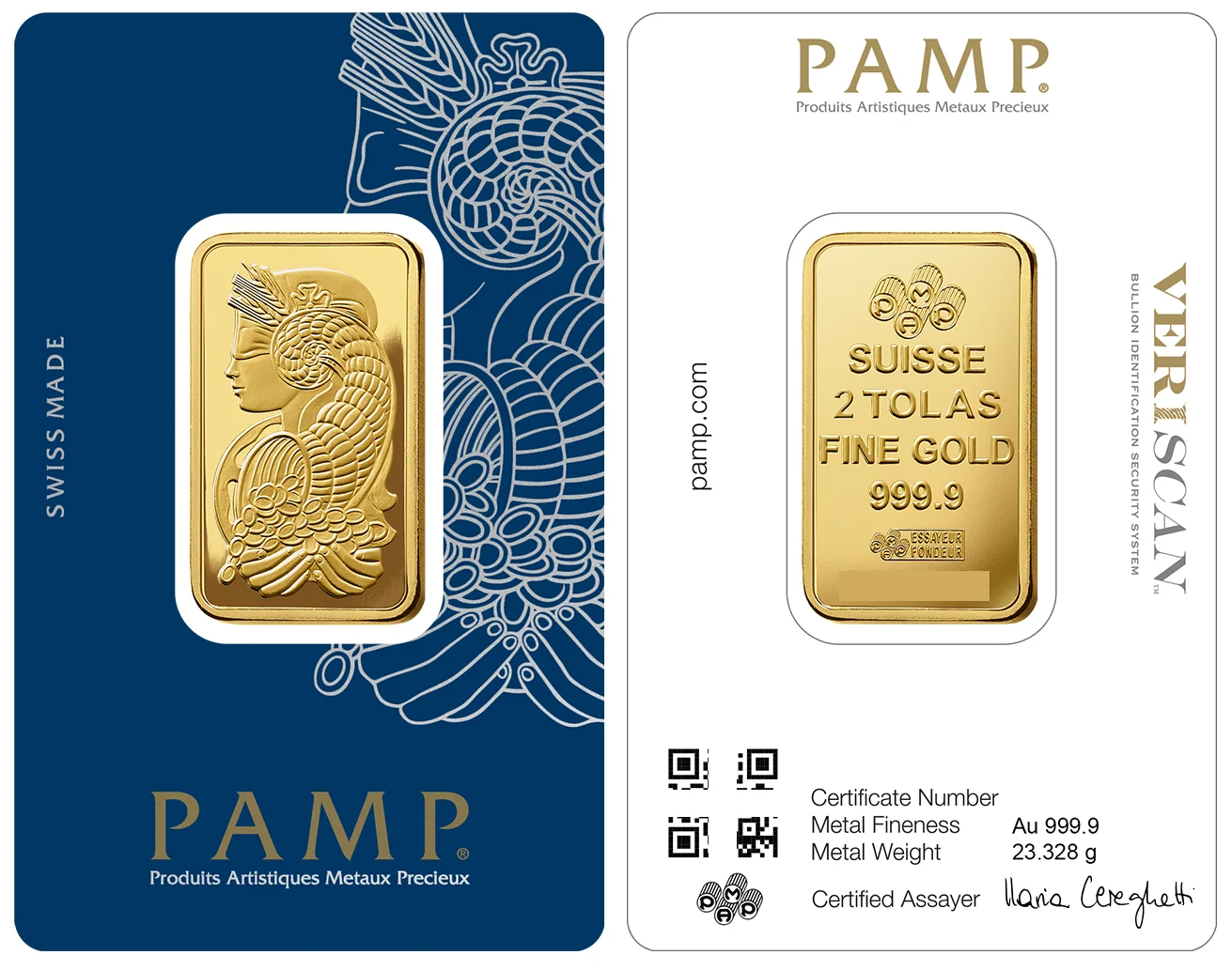 2 Tola Pamp Gold Bar (VeriScan)