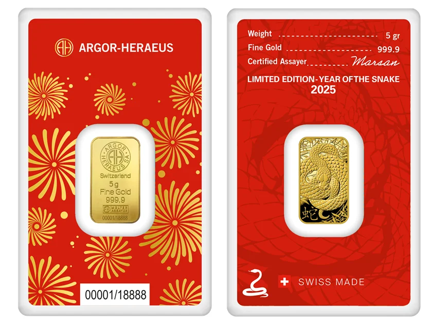 5g Argor Heraeus 2025 Lunar Snake Gold Bar