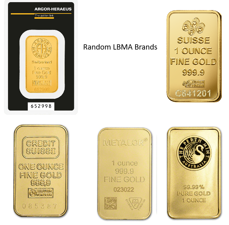 1oz LBMA Minted Gold Bars (Various Brands)